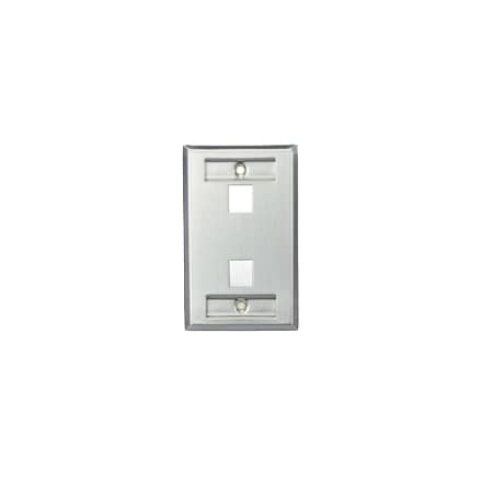 Leviton 2-Port Wallplate Unloaded, 1-Gang W/Designation Window, Quickport Ss 43080-1L2